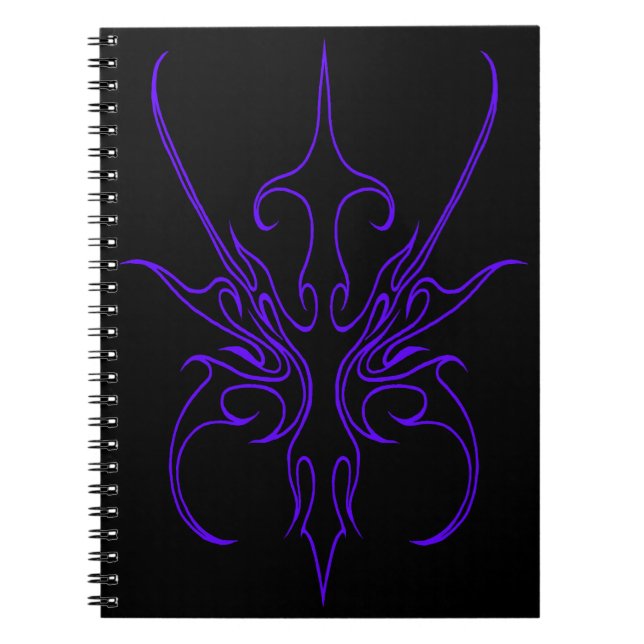 Fierce Black and Purple Tribal Line Art Notebook (Front)