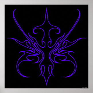 Fierce Black and Purple Tribal Line Art Poster