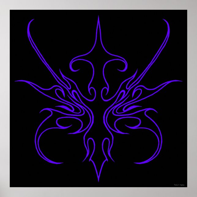 Fierce Black and Purple Tribal Line Art Poster (Front)