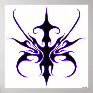 Fierce Black and Purple Tribal Line Art Poster