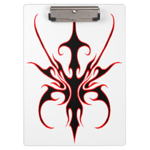 Fierce Black and Red Tribal Line Art Illustration Clipboard