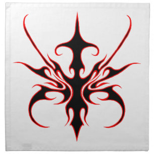 Fierce Black and Red Tribal Line Art Illustration Cloth Napkin