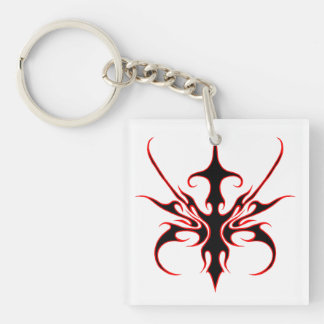Fierce Black and Red Tribal Line Art Illustration Keychain