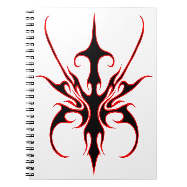 Fierce Black and Red Tribal Line Art Illustration Notebook (Front)