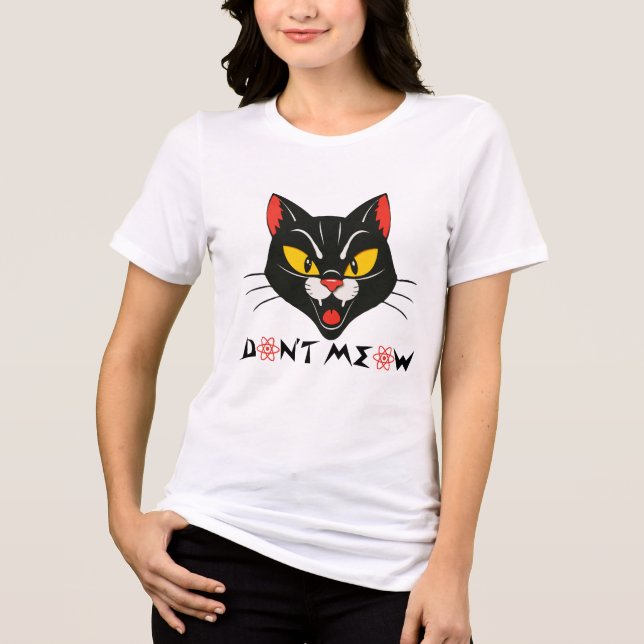 Fierce Black Cat Face - Bold Retro Halloween Tri-Blend Shirt (Front)