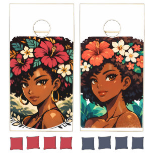 Fierce Black Girl Anime Portrait Cornhole Set