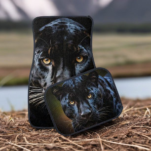 Fierce Black Jaguar Face Car Floor Mat