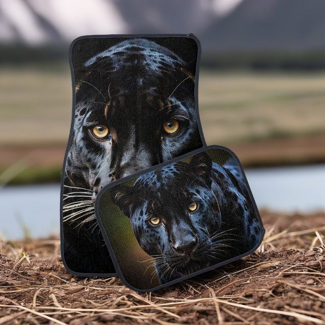 Fierce Black Jaguar Face Car Floor Mat (Creator Uploaded)