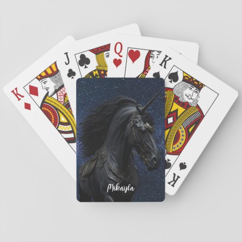 Fierce Black Unicorn Under Stars Playing Cards