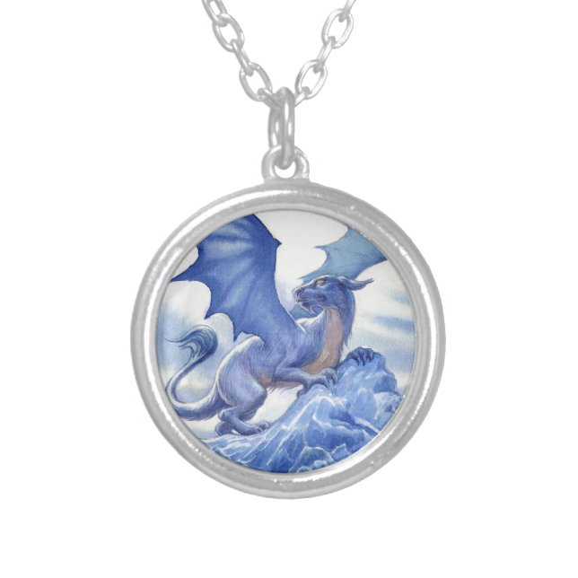 Fierce Blue Dragon Silver Plated Necklace (Front)
