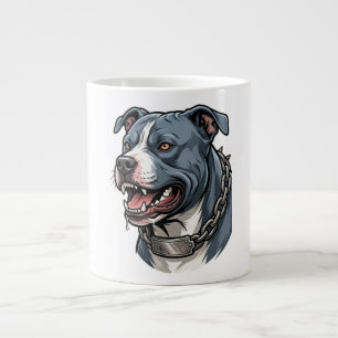 Fierce Blue Gray Pit Bull with Spiked Chain Collar Giant Coffee Mug