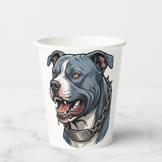 Fierce Blue Gray Pit Bull with Spiked Chain Collar Paper Cups