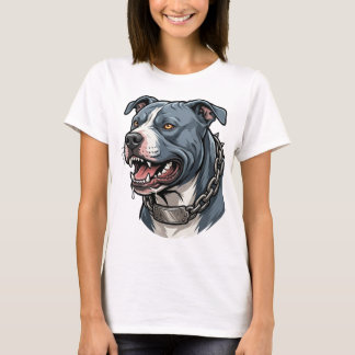 Fierce Blue Gray Pit Bull with Spiked Chain Collar T-Shirt