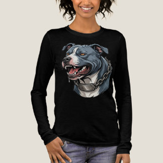 Fierce Blue Gray Pit Bull with Spiked Chain Collar Tri-Blend Shirt