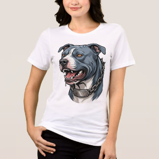 Fierce Blue Gray Pit Bull with Spiked Chain Collar Tri-Blend Shirt