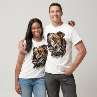 Fierce Brown Bulldog with Spiked Collar Cartoon Il T-Shirt