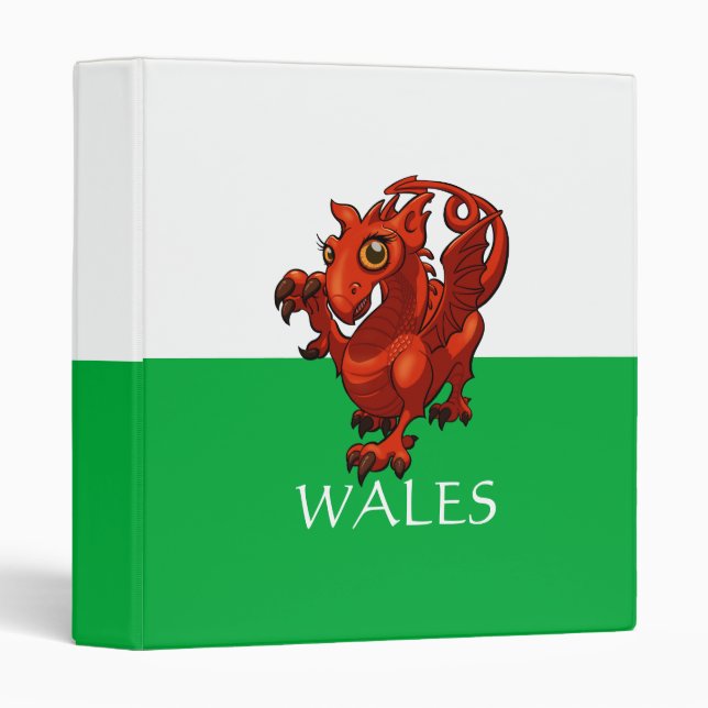 Fierce But Cute Baby Welsh Red Dragon Cartoon 3 Ring Binder (Front/Spine)