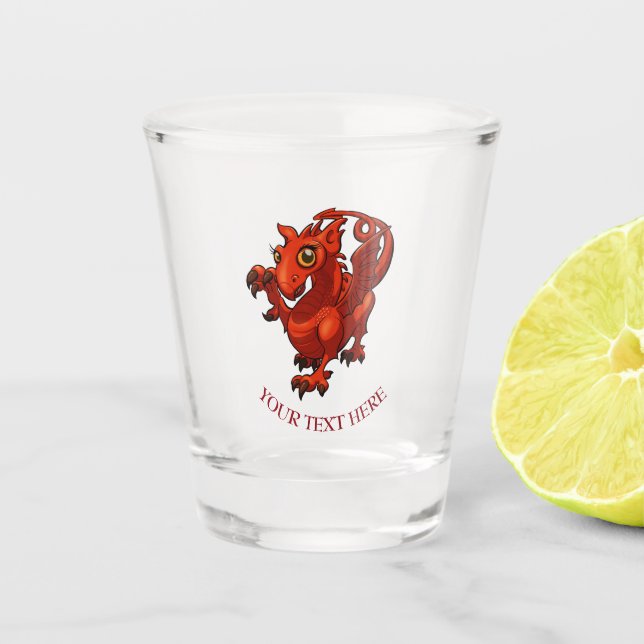 Fierce But Cute Baby Welsh Red Dragon Cartoon Shot Glass (Front)