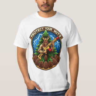 Fierce Cartoon Squirrel Defending Pine Cones T-Shirt