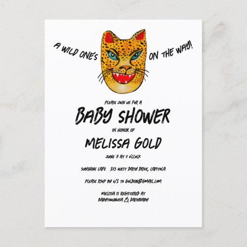 Fierce Cheetah Wild One Cute BABY SHOWER CUSTOM Invitation Postcard