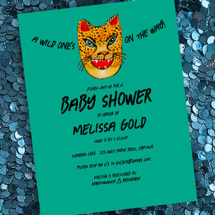Fierce Cheetah Wild One Cute BABY SHOWER CUSTOM Invitation Postcard