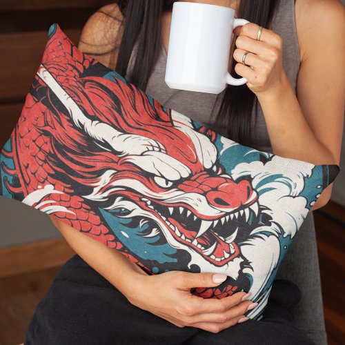 Fierce Chinese or Japanese Dragon  Lumbar Pillow