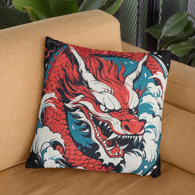 Fierce Chinese or Japanese Dragon  Throw Pillow (Creator Uploaded)