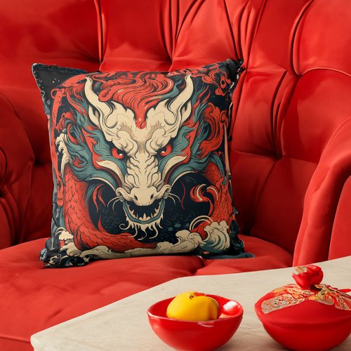 Fierce Chinese or Japanese Dragon  Throw Pillow