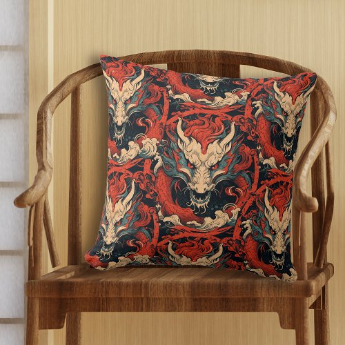 Fierce Chinese or Japanese Dragon  Throw Pillow