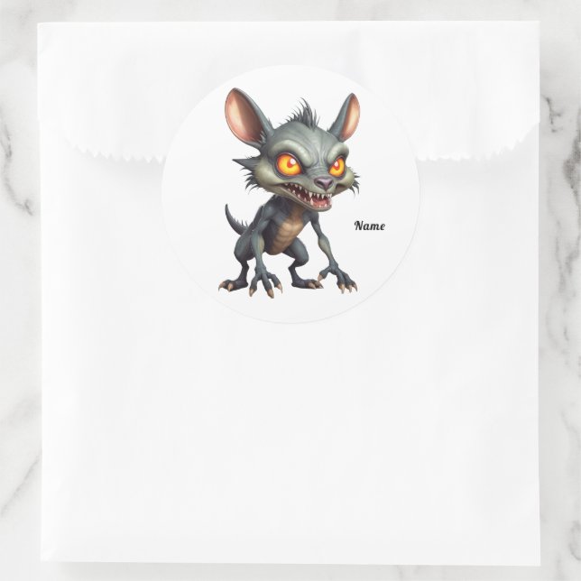 Fierce Chupacabra Art Spiky Fur Fantasy Creature  Classic Round Sticker (Bag)