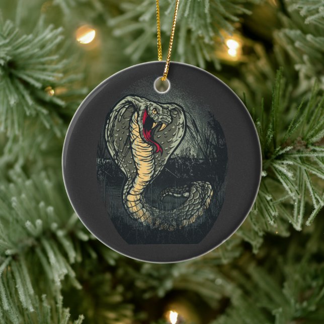 Fierce Cobra Snake Dark Jungle Tattoo Art Ceramic Ornament (Tree)
