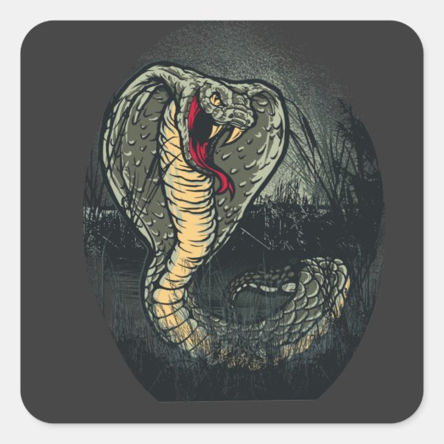Fierce Cobra Snake Dark Jungle Tattoo Art Square Sticker (Front)