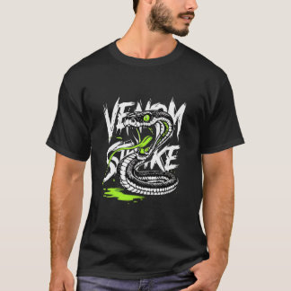 Fierce Coiled Snake with Venom Strike Text Cartoon T-Shirt