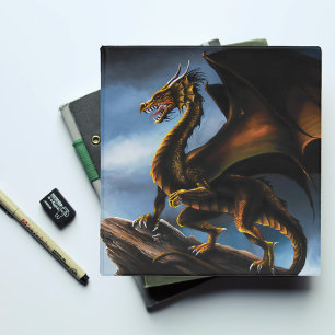 Fierce Copper Gold Black Dragon Fantasy 3 Ring Binder