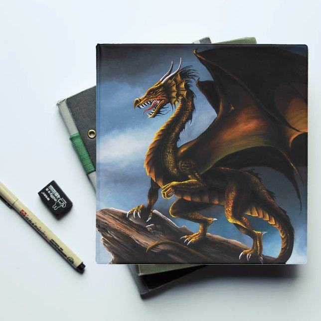 Fierce Copper Gold Black Dragon Fantasy 3 Ring Binder (Creator Uploaded)