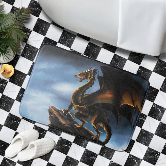 Fierce Copper Gold Black Dragon Fantasy Bath Mat (Creator Uploaded)