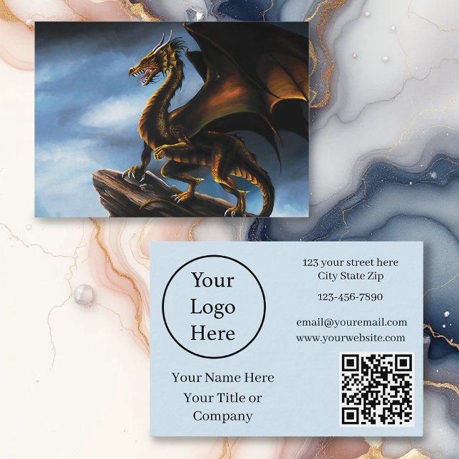 Fierce Copper Gold Black Dragon Fantasy Business Card (Creator Uploaded)