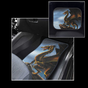 Fierce Copper Gold Black Dragon Fantasy Car Floor Mat