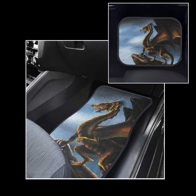 Fierce Copper Gold Black Dragon Fantasy Car Floor Mat (Creator Uploaded)