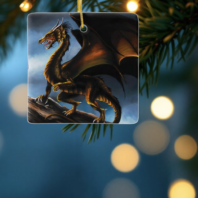Fierce Copper Gold Black Dragon Fantasy Ceramic Ornament (Creator Uploaded)