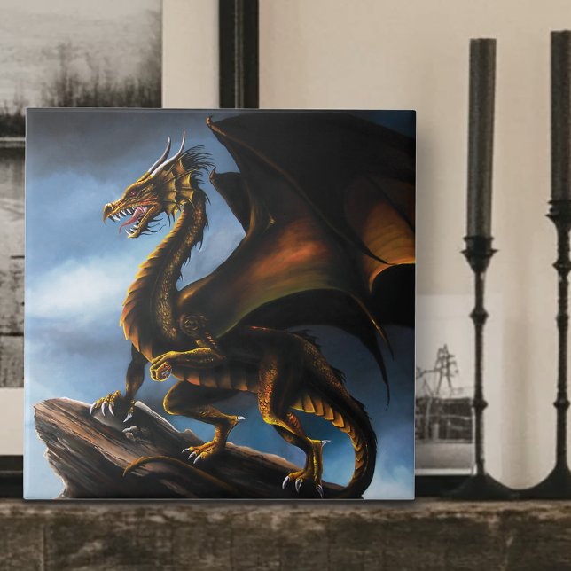 Fierce Copper Gold Black Dragon Fantasy Ceramic Tile (Creator Uploaded)