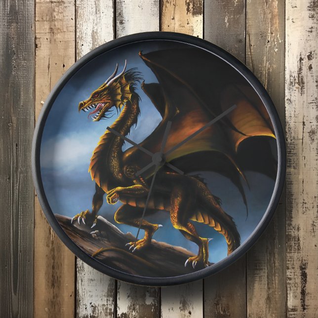 Fierce Copper Gold Black Dragon Fantasy Clock (Creator Uploaded)