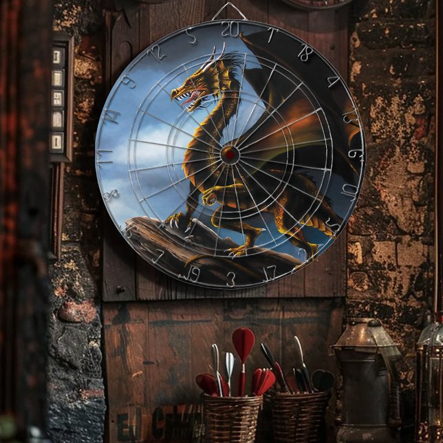 Fierce Copper Gold Black Dragon Fantasy Dart Board (Creator Uploaded)