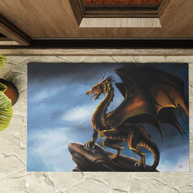 Fierce Copper Gold Black Dragon Fantasy Doormat (Creator Uploaded)