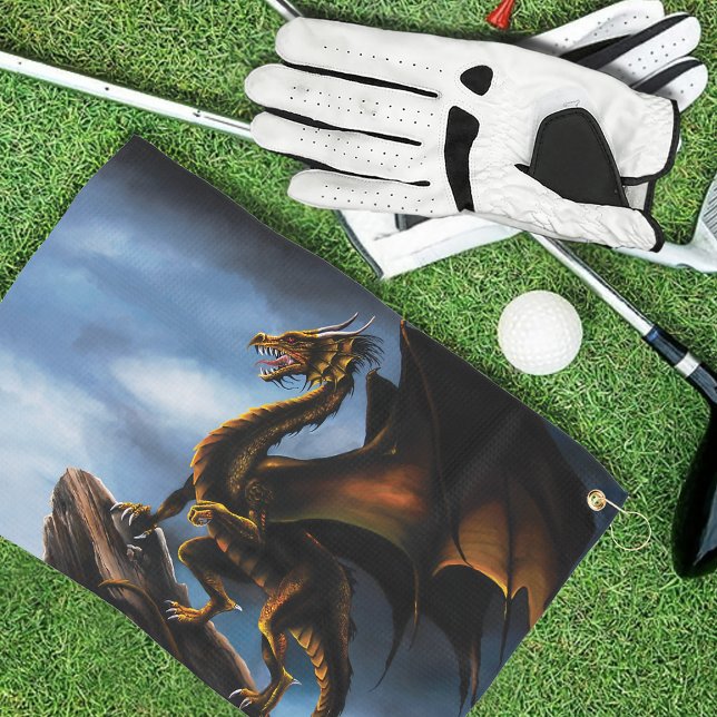 Fierce Copper Gold Black Dragon Fantasy Golf Towel (Creator Uploaded)