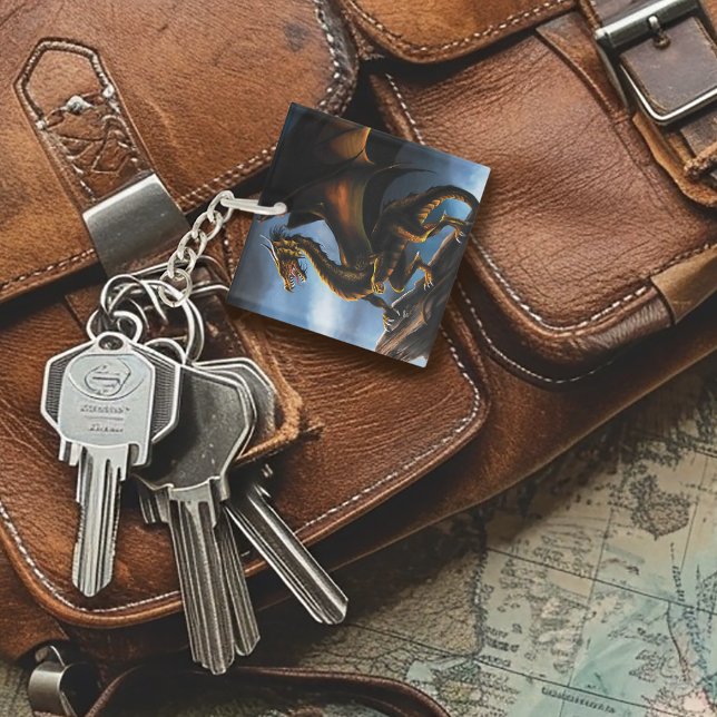 Fierce Copper Gold Black Dragon Fantasy Keychain (Creator Uploaded)