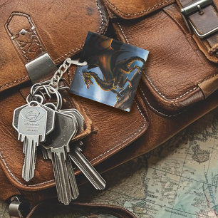 Fierce Copper Gold Black Dragon Fantasy Keychain