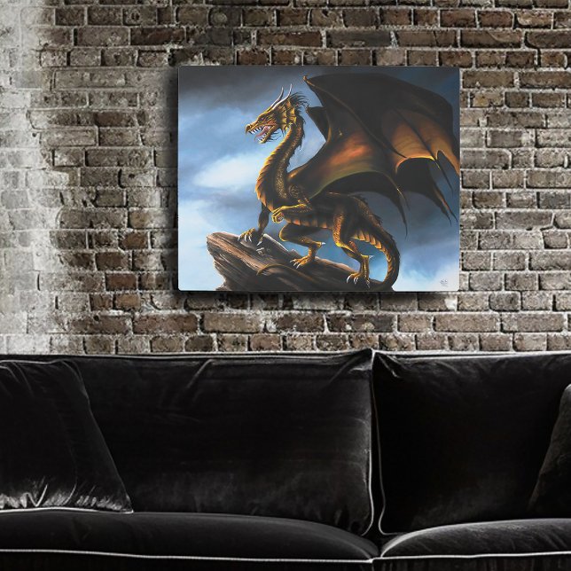 Fierce Copper Gold Black Dragon Fantasy Metal Print (Creator Uploaded)