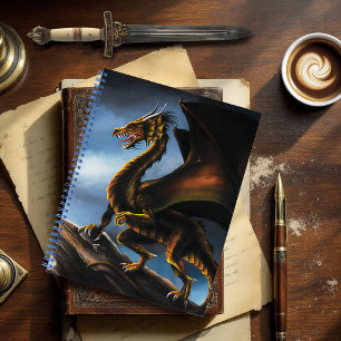 Fierce Copper Gold Black Dragon Fantasy Notebook