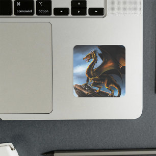 Fierce Copper Gold Black Dragon Fantasy Square Sticker
